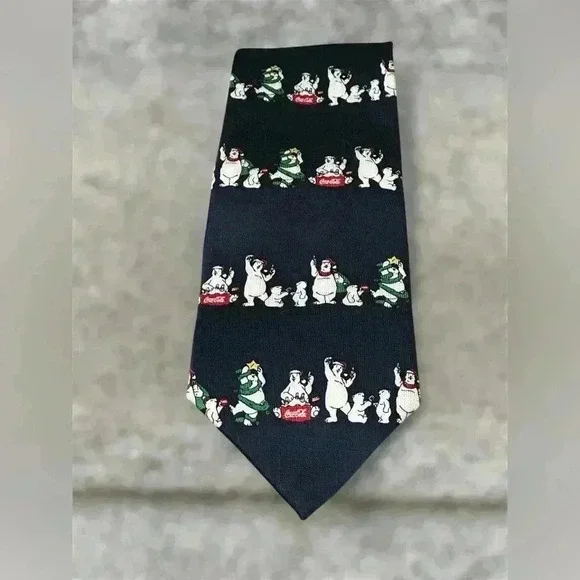 SOLD Vintage 1990’s Coca-Cola Polar Bear Christmas 100% Silk Men’s Neck Tie - Picture 1 of 8
